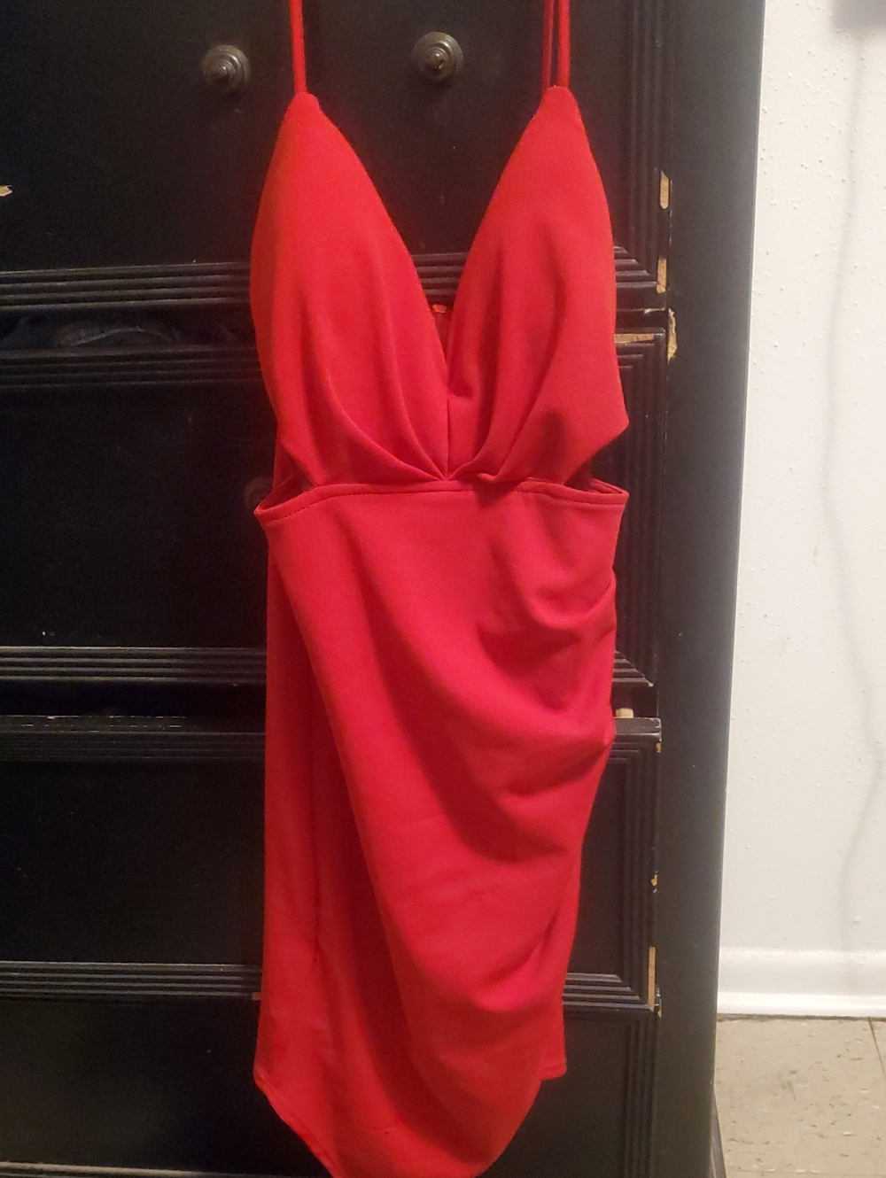 Fashion Nova Red Strapless Plunge Midi Dress